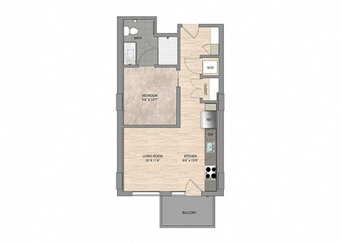 Floor plan for studio, 1 bath, 553 sqft